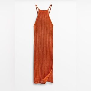 Massimo Dutti Crochet Long Dress in Orange (Small)